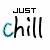 Animated sequence of 'JUST chill' text with alternating black and cyan outlines on white background.