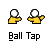 Pixel art animation of yellow figures tapping white balls, with red ball and 'WACK!' text in one frame.