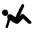 Black stick figure icons on white and gray backgrounds depict various dynamic poses including falling, kicking, and swimming.