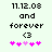Pixelated text and symbols on a light background with animated pink heart variations.
