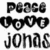 Static pixelated image with three horizontal lines of text: top line reads 'PG?SG', middle line shows 'LOVE' with a heart symbol replacing the 'O', bottom line displays 'jonas' in lowercase.