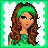 Pixel art buddy icon featuring a female character with long brown hair and green headband on left, next to text "Irish Cutie" on right against green background.