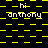 Yellow and black pixelated pattern with repeated text 'hi anthony' in white, arranged in a of alternating solid yellow squares and checkered sections
