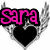 Pixelated buddy icon with winged heart design, displaying text 'Sara' in pink and 'Jade' in cyan across two states, plus a third state with blue '<3333' text.