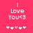 Pixelated pink background with white text 'I Love You<3' and five small heart symbols below, where the third heart is light pink.