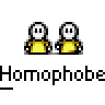 Animated contact sheet of 19 pixel art frames showing two yellow stick figures in various poses with repeated text and speech bubbles.