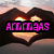 Heart-shaped hands form a frame around a sunset sky with warm orange and pink hues, overlaid with pixelated text in varying colors.