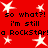 Red background with white stars and repeated black text reading "so what?! i'm still a RockStar!" in pixelated font.
