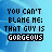 A contact sheet of 8 animated frames showing a pixelated text-based icon with the phrase "YOU CAN'T BLAME ME: THAT GUY IS GORGEOUS" on a blue background, where the word "GORGEOUS" changes color across frames.