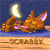 Animated contact sheet showing six frames of a cartoon fox character interacting with moon and soccer ball props against a starry night background, each frame labeled "SCRABBY" at the bottom.