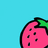 Pixelated watermelon slice with black seeds, green rind edge, and dark outline against solid cyan background.