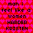 Red background with pink heart pattern, black text repeating 'man i feel like a women HARDER KRISTEN' in two