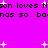 Pixelated text repeats 'son loves Mson loves H nas so banas so ba' on bright pink background with scattered white starbursts.