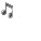 Pixelated music note icons and computer monitor icons on a gray background, with varying animation states showing movement of musical notes.
