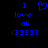 Blue pixelated text and symbols on black background with heart symbol replacing 'love' in left