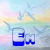 Pixelated static image with blue and white geometric shapes against a pastel gradient background of light blue, pink, yellow, and green hues.