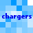 Pixelated blue and white with repeated text 'chargers' in dark blue, arranged in two horizontal
