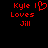 Red pixelated text on black background reads 'Kyle I Loves Jill' with a heart symbol replacing 'I' in the first line.