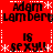 Red background with repeated black text "Adam Lambert" and "is sexy!!" in pixelated font, separated by white snowflake-like symbols and dotted lines.