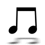 Black musical eighth notes with varying stem positions and notehead sizes on white background, some showing motion blur effects.