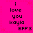 Pixelated text on bright pink background with red star patterns, displaying 'i love you kayla BFF'S' in two identical vertical