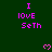 Green background with repeated pink text "I LOVE Seth" and pixelated hearts, partially cropped at bottom right.