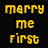 Yellow pixelated text 'marry me first' on black background next to silver ring with diamond.