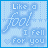Animated sequence of light blue pixelated text on a dotted background, showing sequential changes in the phrase "Like a fool I fell for you" with individual letters highlighted or altered.
