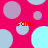A static image with a bright pink background covered in overlapping light blue and purple circles, featuring four instances of the text "sami" in red pixelated font.