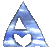 Animated contact sheet of 8 triangular blue-and-white icons with heart-shaped cutout in center, each frame showing subtle cloud-like texture variations across a gray background.