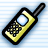 Pixelated icon of a yellow and black mobile phone with an antenna, set against light blue horizontal stripes.
