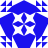 Blue and white pixelated geometric pattern with central cross-like shape surrounded by four diamond-shaped sections and corner triangles.