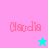 Four display 'Claudia' text with star icons; pink and cyan backgrounds alternate between top-left, bottom-right (stars) and top-right, bottom-left (no stars)