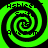 Four identical green and black spiral patterns arranged in a , each containing partially obscured text elements