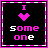A 4-frame animated contact sheet of a pixel art buddy icon with black background, pink border, and text "I ❤️ someone" where the heart and some letters alternate between solid pink and white in each frame.