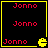 Four identical display red "Jonna" text on black backgrounds with yellow borders, each containing a yellow Pac-Man icon in the bottom-right corner