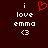 Dark red background with white pixelated text reading 'i love emma <3' and a red pixelated heart symbol above the text on the left side.