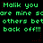 Green pixelated text repeats 'Malik you are mine scare mine scare mine others bet others bet others bet back off!!!' on black background with red star-like dots.