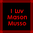 Two identical pixelated red text frames on black background with red grid border, each displaying "I LUV Mason Musso" in blocky digital font.