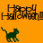 Green cat silhouette on orange background with 'Happy Halloween' text in pixelated font, animated to shift position.