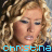 nine pixelated images showing a woman with curly blonde hair and blue eyeshadow, each displaying different text overlays