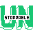 Green pixelated text 'UNL' repeated across with black-and-white 'STOPPABLE' labels, showing progressive character degradation in the middle