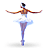 Pixelated image of a ballerina in white tutu and blue shoes on one leg, arms extended horizontally against white background with pink and gray