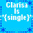 Blue background with white text "Clarisa is {single}*-*{single}" repeated in a pattern, surrounded by blue asterisk and dotted line decorations
