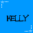 Blue background with repeated black text 'KELLY' in two , white star-shaped pixel clusters scattered across the image
