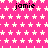 Pink background with white star pattern and repeated black text 'jamie' in pixelated font.