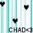 Pixelated black hearts float over vertical cyan stripes with 'CHAD<3' text at the bottom.