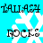 A static image with a bright cyan background featuring four identical white snowflake icons arranged in a , each overlaid with the text 'TALLASH' above and 'ROCKS' below