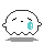 Two pixel-art ghost icons side-by-side on a gray background, each with white bodies, black outlines, and cyan tears, showing subtle facial expression differences between frames.