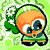 Four pixelated cartoon characters in green outfits with orange heads, each in a different pose against a green patterned background.